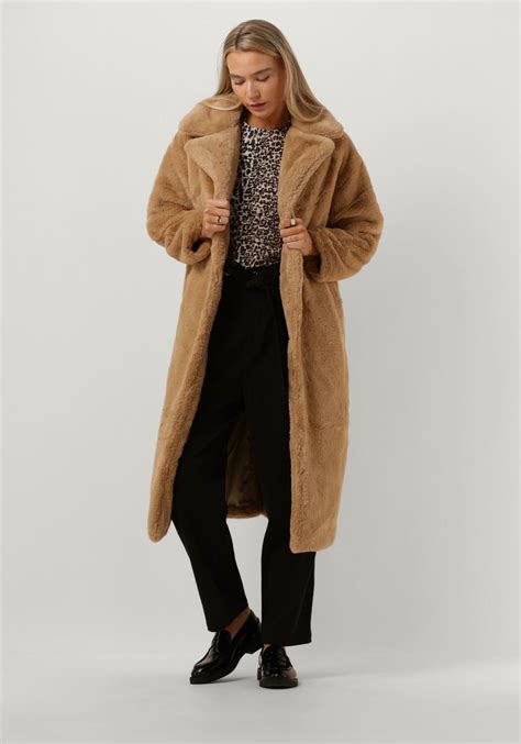 Taupe Notre V Faux Fur Jas Fur Coat Long Omoda