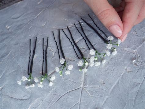 Wedding Flower Bobby Pins Baby Breath Hair Piece Etsy