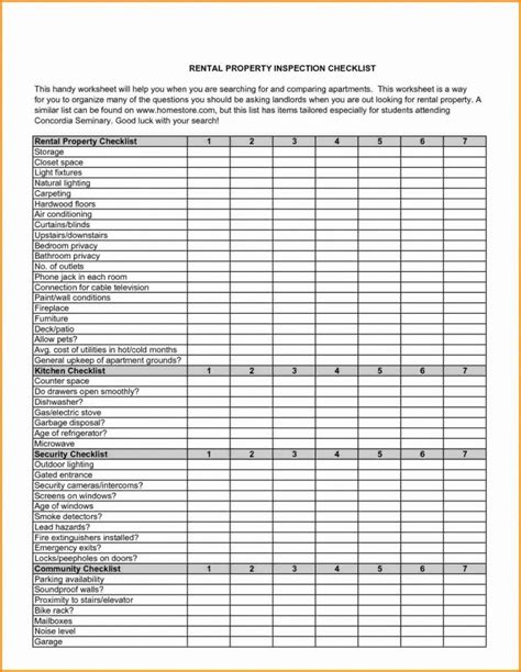 Excel Printable Home Inspection Checklist