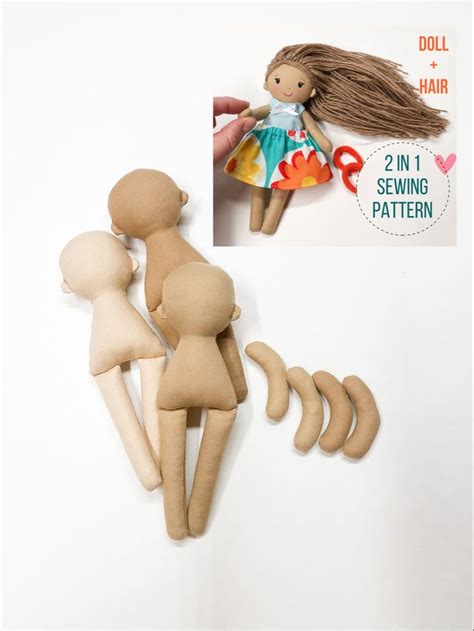 2 Patterns In 1 Rag Doll Pattern Doll Hair Pattern Inspire Uplift