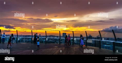 Beautiful Sunset At Marina Bay Sands SkyPark Observation Deck Stock