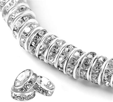 Amazon Pcs Mm Rondelle Spacer Beads Silver Plated Rhinestone