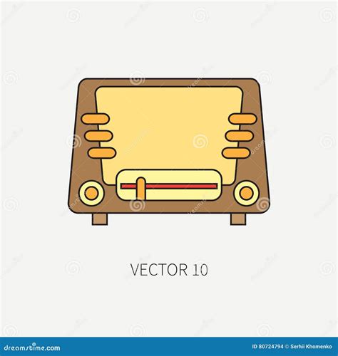 Line Flat Vector Icon With Retro Electrical Audio Device Radio Analog Broadcast Music