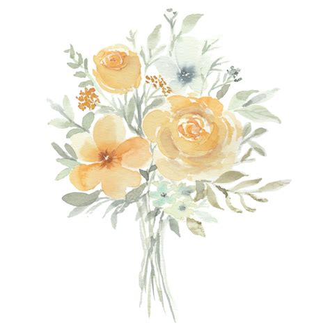 Yellow Rose Watercolor Flower Bouquet Wedding Decor Rose Png