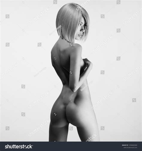 Black And White Portrait Beautiful Nude Woman Sexy Stock Photo