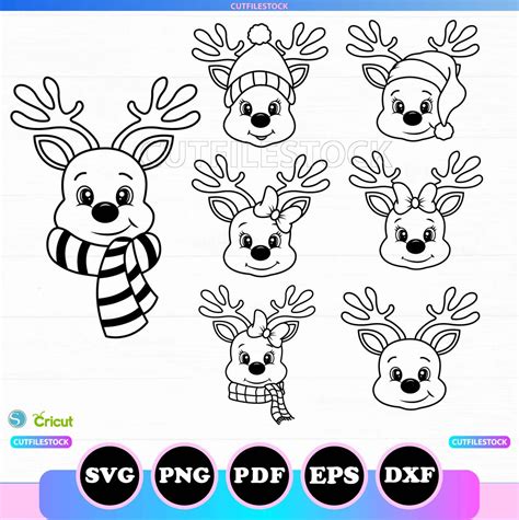 Cute Reindeer Svg Png Cricut Outline Christmas Reindeer Svg Bundle