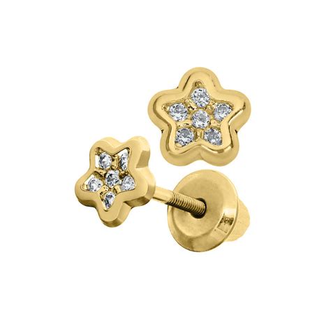 14k Gold Petite Star Baby Earrings And Toddler Earrings With Screw On