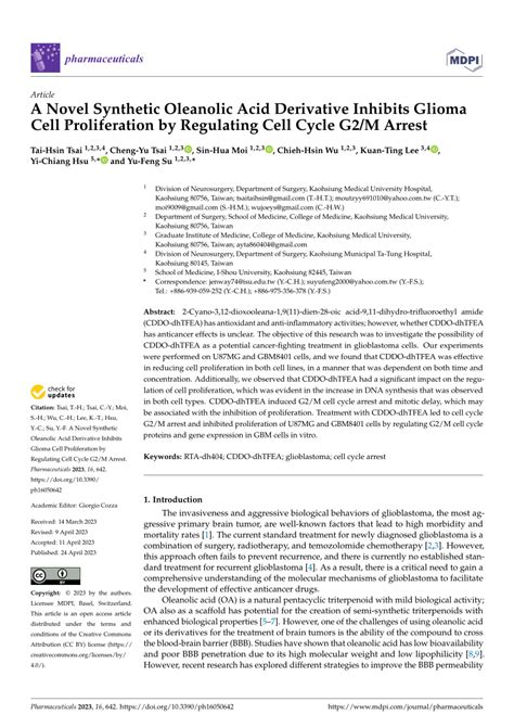 PDF A Novel Synthetic Oleanolic Acid Derivative Inhibits Glioma Cell