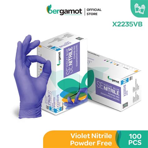 Bergamot SE Violet Blue Nitrile Examination Gloves Powder Free 100 Pcs