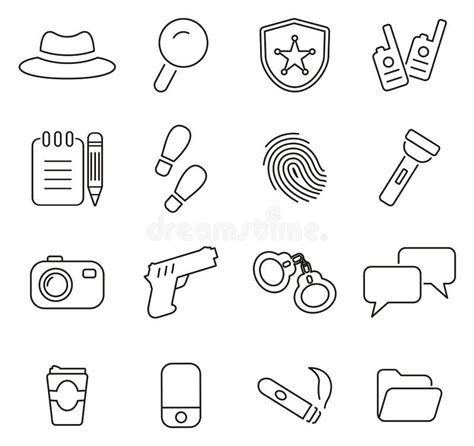 Detective Icon Set In Thin Line Style Stock Vector Illustration Of