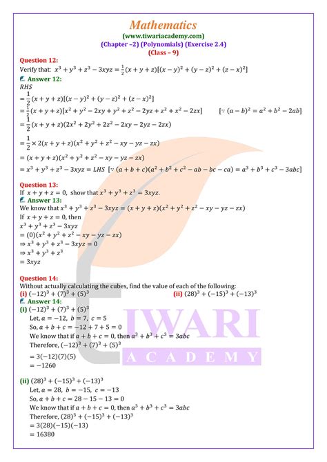 NCERT Solutions For Class 9 Maths Chapter 2 Exercise 2 4 Polynomials