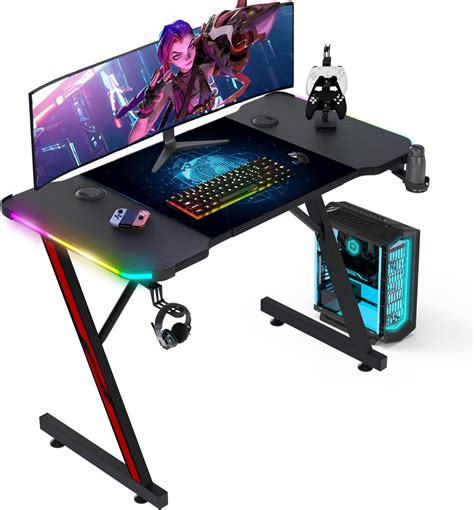 Devoko Bureau Gaming LED 120cm Bureau Gamer En Fibre De Carbone