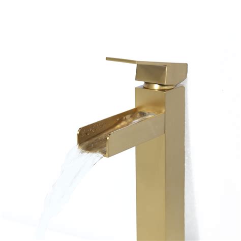 Brushed Gold Single Handle Waterfall Bathroom Vessel Sink Faucet Solid