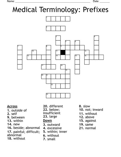 Medical Terminology Prefixes Crossword Wordmint