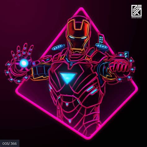 Aniketjatav S Neon Iron Man Artwork