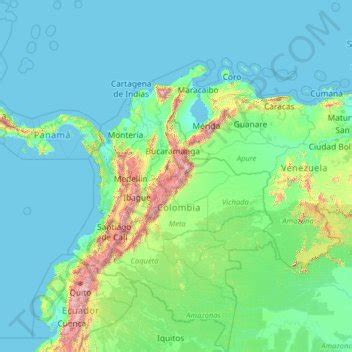 Mapa topográfico Colombia altitud relieve