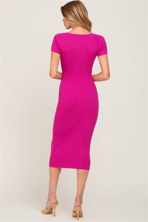 Fuchsia Ribbed Midi Dress Pinkblush