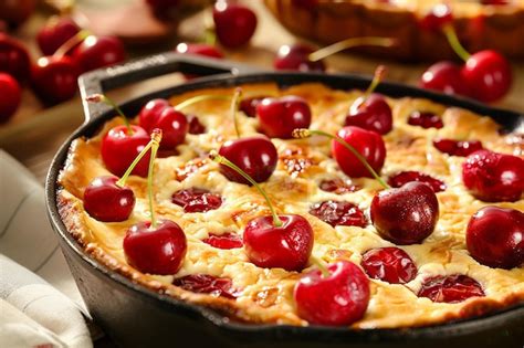 Premium Photo Cherry Clafoutis In A Cast Iron Skillet