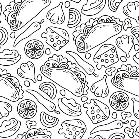 Premium Vector Taco Food Seamless Pattern Doodle Style