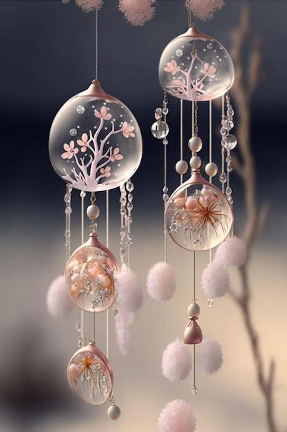 Premium Photo | Couple of glass ornaments hanging from a tree generative ai