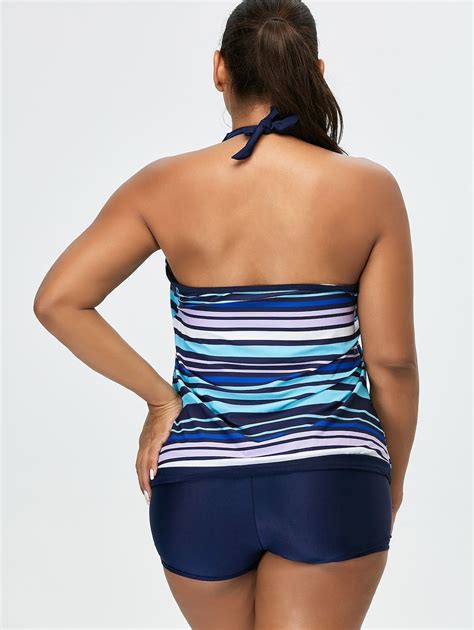 Padded Striped Plus Size Halter Tankini Swimsuits Halter Tankini Plus Size Tankini Tankini