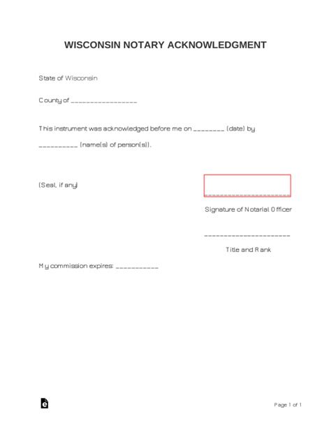 Free Wisconsin Notary Acknowledgment Form Word PDF EForms 15447 Hot