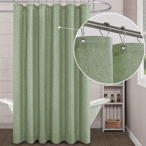 Amazon Koufall Sage Green Waterproof Linen Fabric Shower Curtain