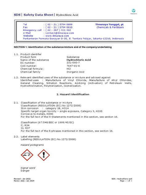 Sds Hcl Pdf Personal Protective Equipment Toxicity