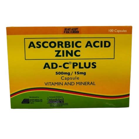 Ad C Plus Ascorbic Acid Zinc 500mg 15mg Capsule 100s Price In The