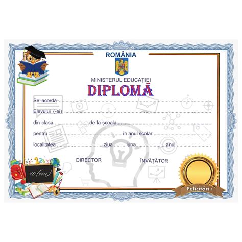 Set 10 Bucati Diplome Scolare Model 2 Format A4 Carton 300 Grame