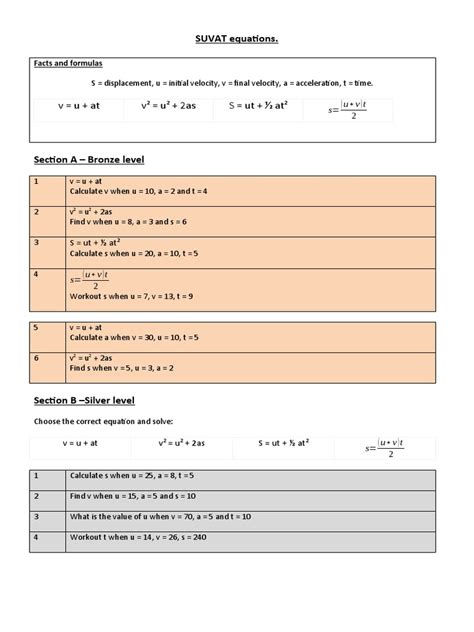 Suvat Equations Gsb Pdf Acceleration Velocity