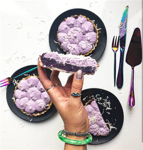 [OC] brown sugar ube (filipino sweet potato) pie with ube whipped cream & shredded coconut ...