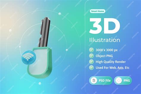 Умный домашний ключ 3d иллюстрация | Бесплатно PSD Файл