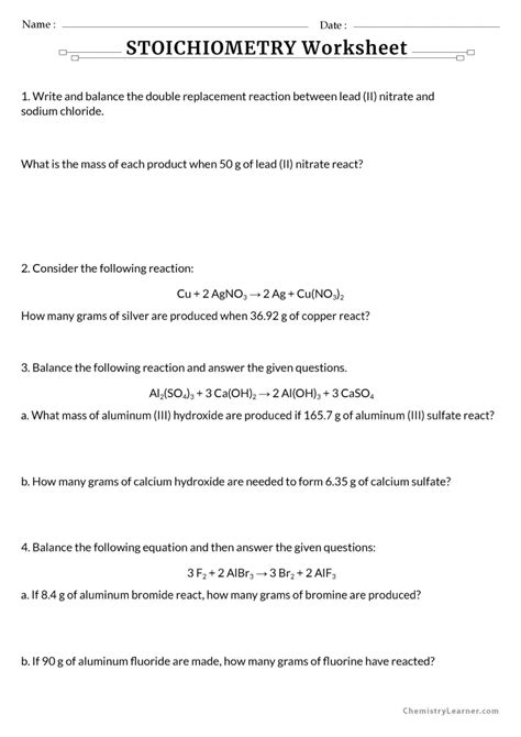 Free Printable Mass To Mass Stoichiometry Worksheets Worksheets Library