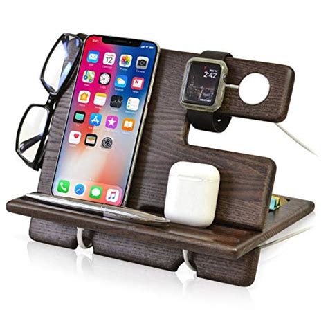 Teslyar Wood Phone Docking Station Ash Key Holder Wallet Stand Watch