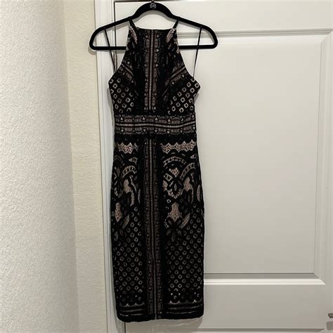 Lulus Primrose Nude Black Lace Midi Dress Gem