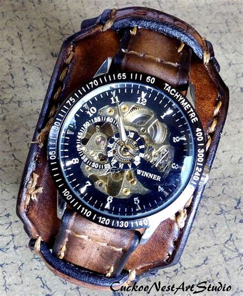 Leather Wrist Watch Steampunk Men S Watch Leather Cuff Bracelet