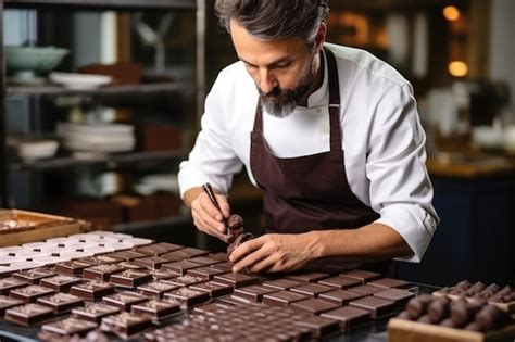 Premium Photo | Chef Chocolatier Working Man Makes Handmade Chocolates ...