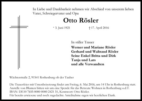 Traueranzeigen von Otto Rösler trauer flz de