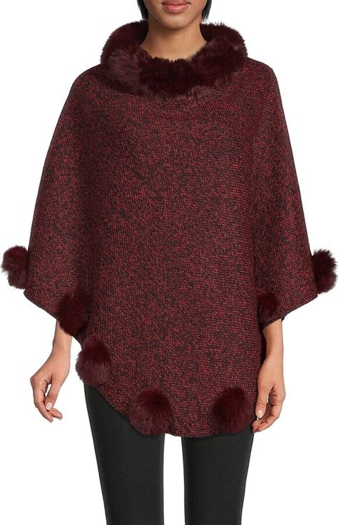 Saachi Faux Fur Trim Poncho Shopstyle