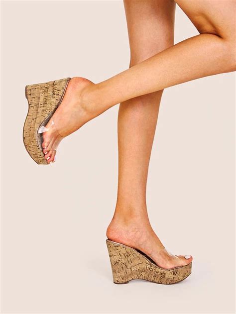 Clear Peep Toe Cork Wedges Shein Usa Wedges Peep Toe Cork Wedges