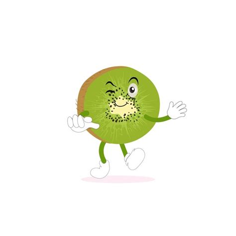 Personaje De Dibujos Animados De Fruta De Kiwi Con Piel Peluda De Color