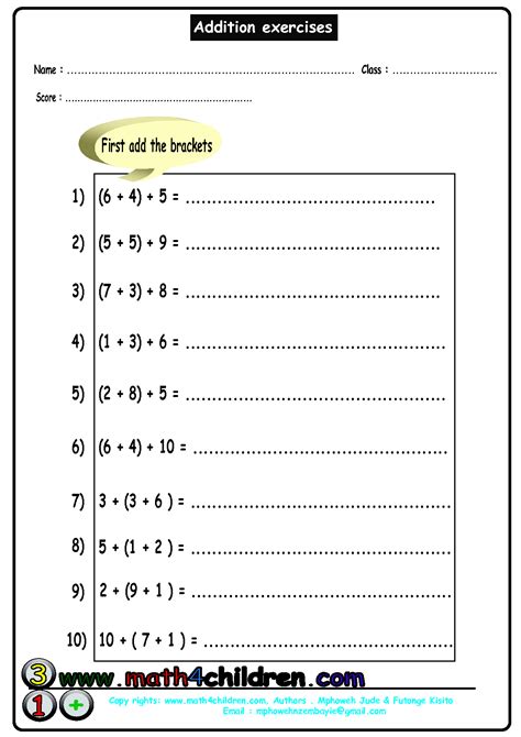 Adding with Brackets Practice Worksheets | MySchoolsMath.com