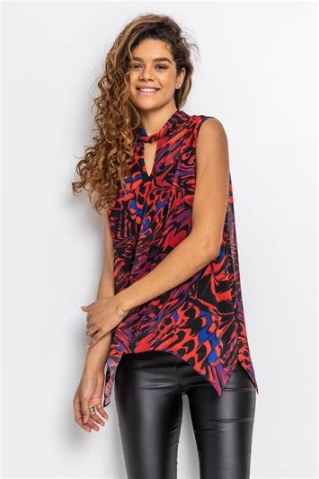 Abstract Butterfly Print Keyhole Top In Red Roman Originals Uk