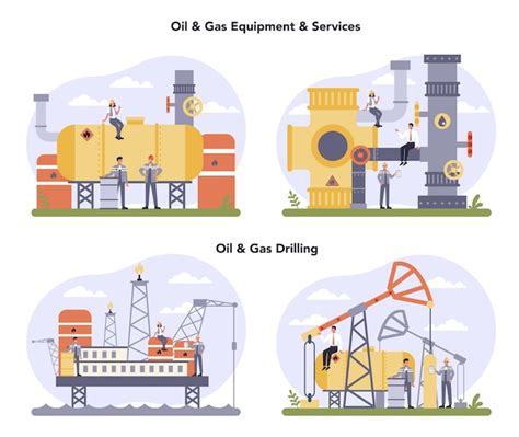 Conjunto de concepto de industria de petróleo y gas fábrica de