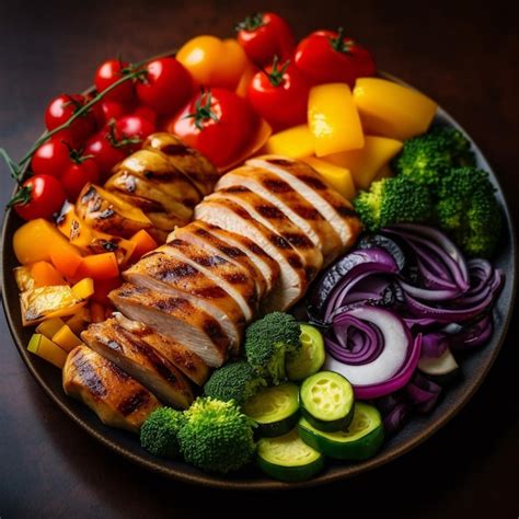 Un Plato De Comida Con Pollo Y Verduras Foto Premium