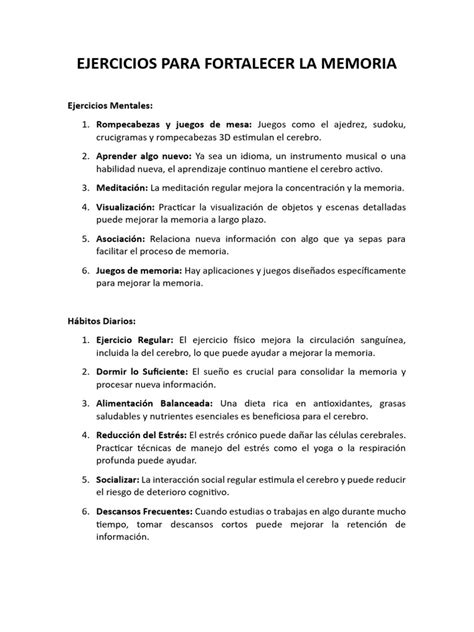 Ejercicios Para Fortalecer La Memoria Pdf