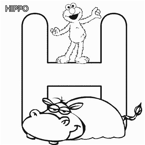 ABC letter H Hippo Sesame Street Elmo coloring page