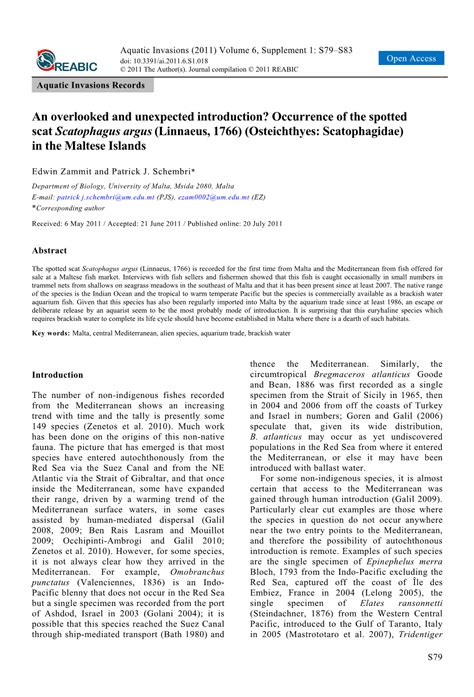 Occurrence Of The Spotted Scat Scatophagus Argus Linnaeus 1766