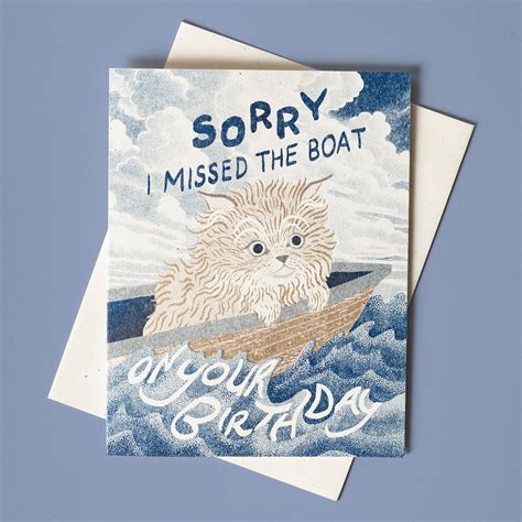 Missed The Boat Birthday Cat Risograph Card Bromstad Printing Co